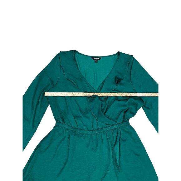 Emerald Green Ruffle Wrap Dress By Express - Size S - Picture 5 of 12